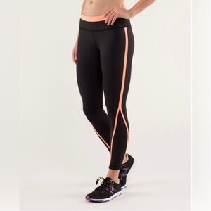 LULULEMON Run: Pace Tight Black / Pop Orange / Bleached Coral Back Zip Pocket 4
